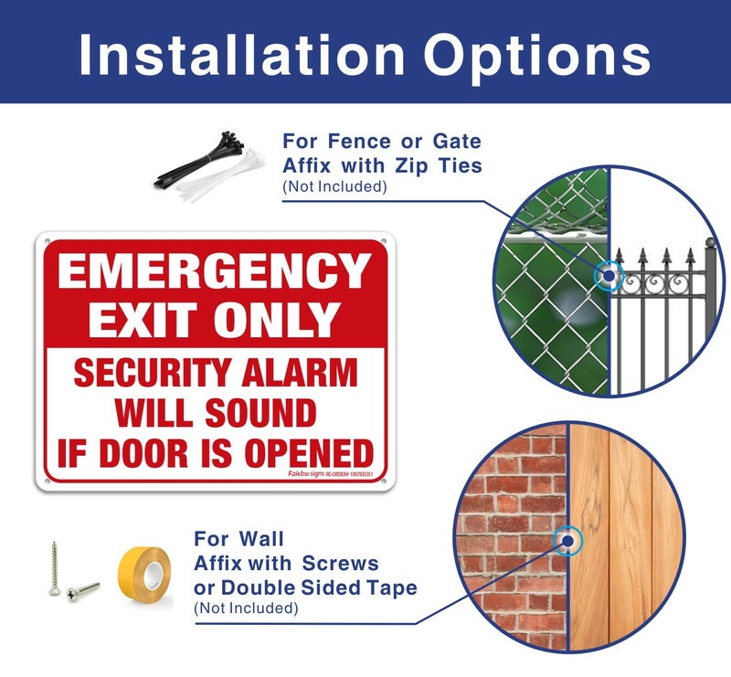 Faittoo Emergency Exit Only - Security Alarm Will Sound If Door Is Opened Sign, 4 Pack, 10 x 7 inch .40 Rust Free Aluminum, UV Protected, Weather Resistant, Waterproof, Durable Ink, Easy to install - Image 3